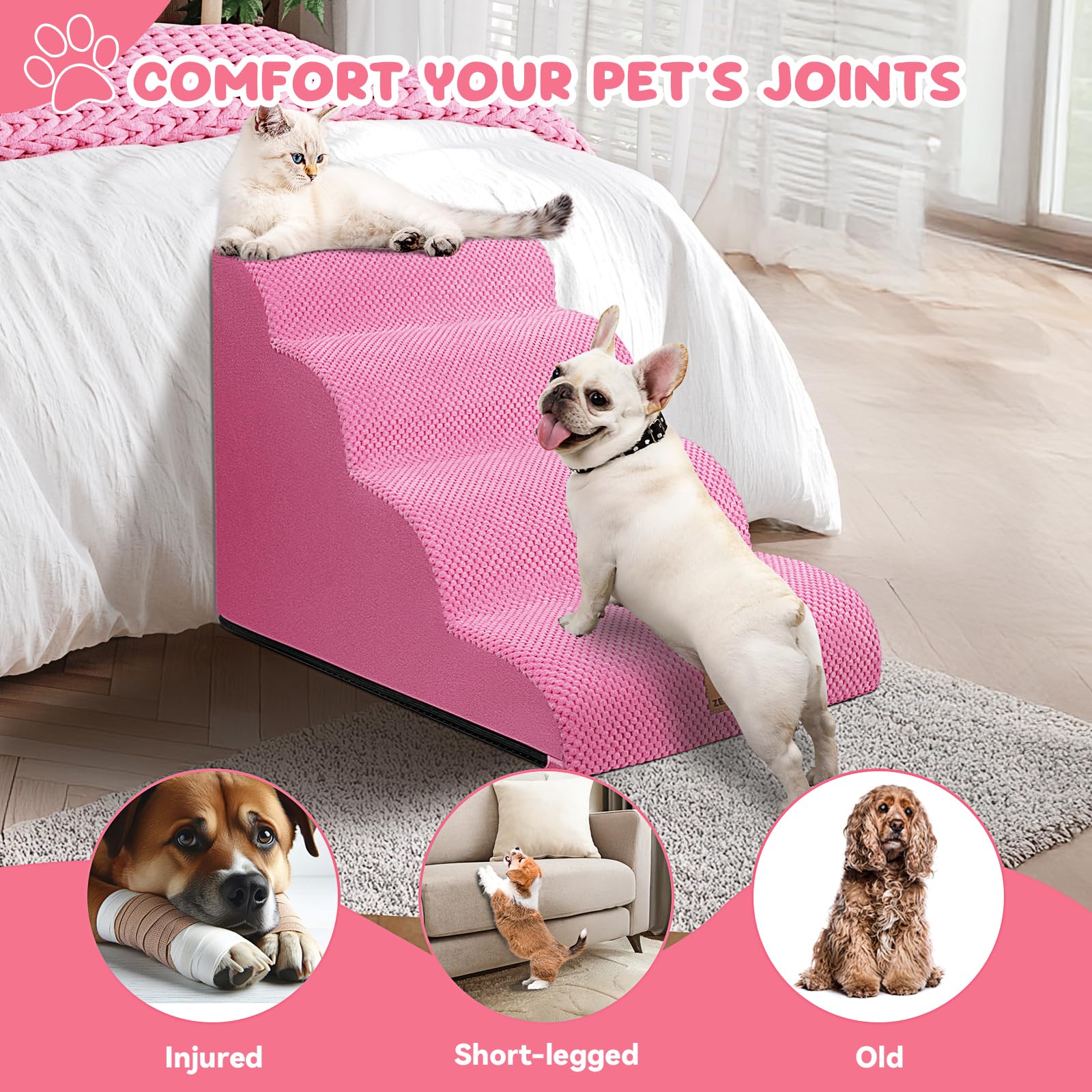 Zerbuger — Escalera y Rampa de Espuma para Perros y Gatos — Escalones Antideslizantes para Cama, Sofá y Silla