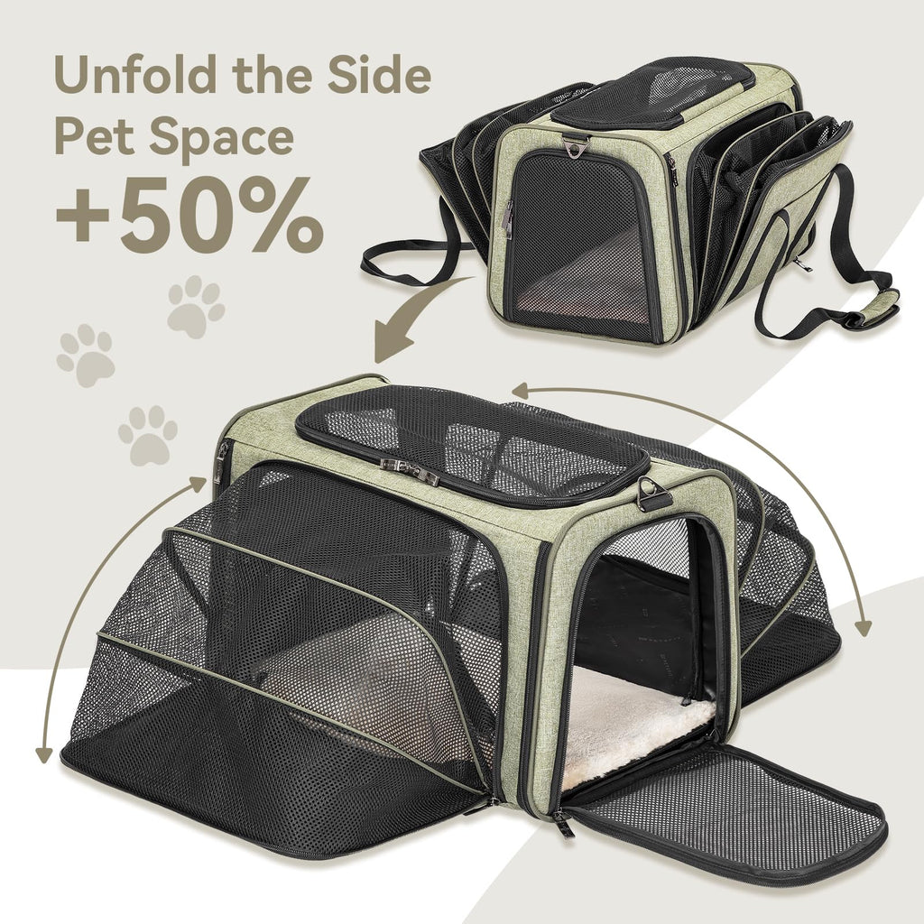 Petsfit — Transportadora Expandible para Gatos y Perros Pequeños, Aprobada por Aerolíneas, Plegable, Lavable y a Prueba de Escapes con 2 Paneles de Expansión