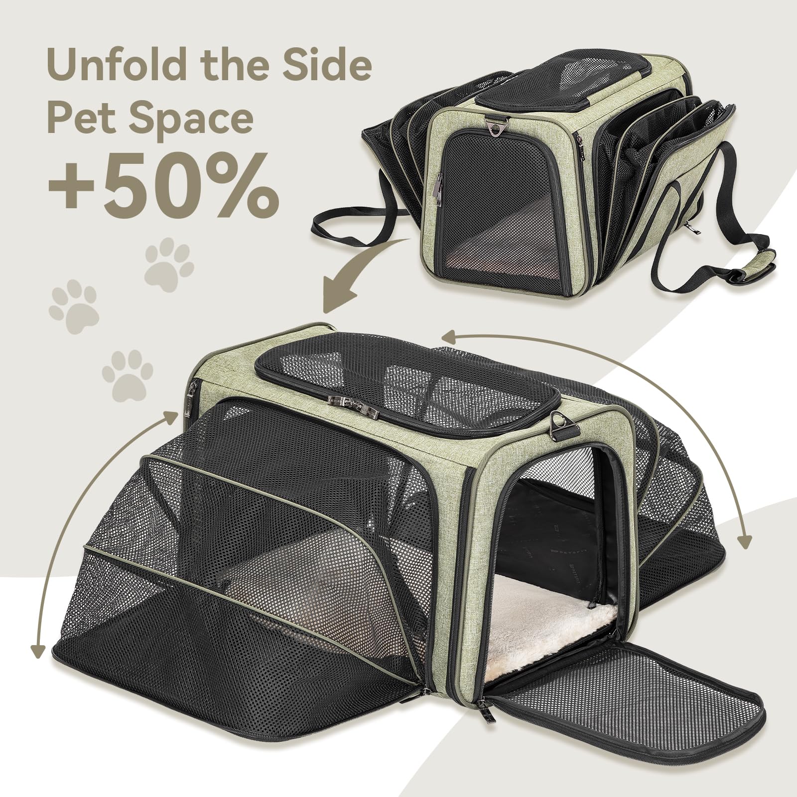 Petsfit — Transportadora Expandible para Gatos y Perros Pequeños, Aprobada por Aerolíneas, Plegable, Lavable y a Prueba de Escapes con 2 Paneles de Expansión