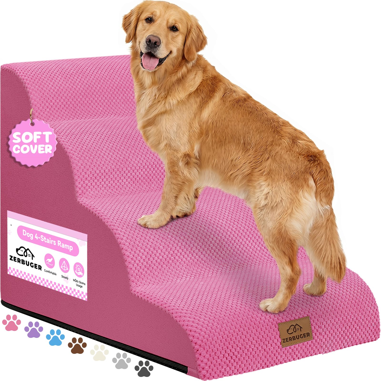 Zerbuger — Escalera y Rampa de Espuma para Perros y Gatos — Escalones Antideslizantes para Cama, Sofá y Silla