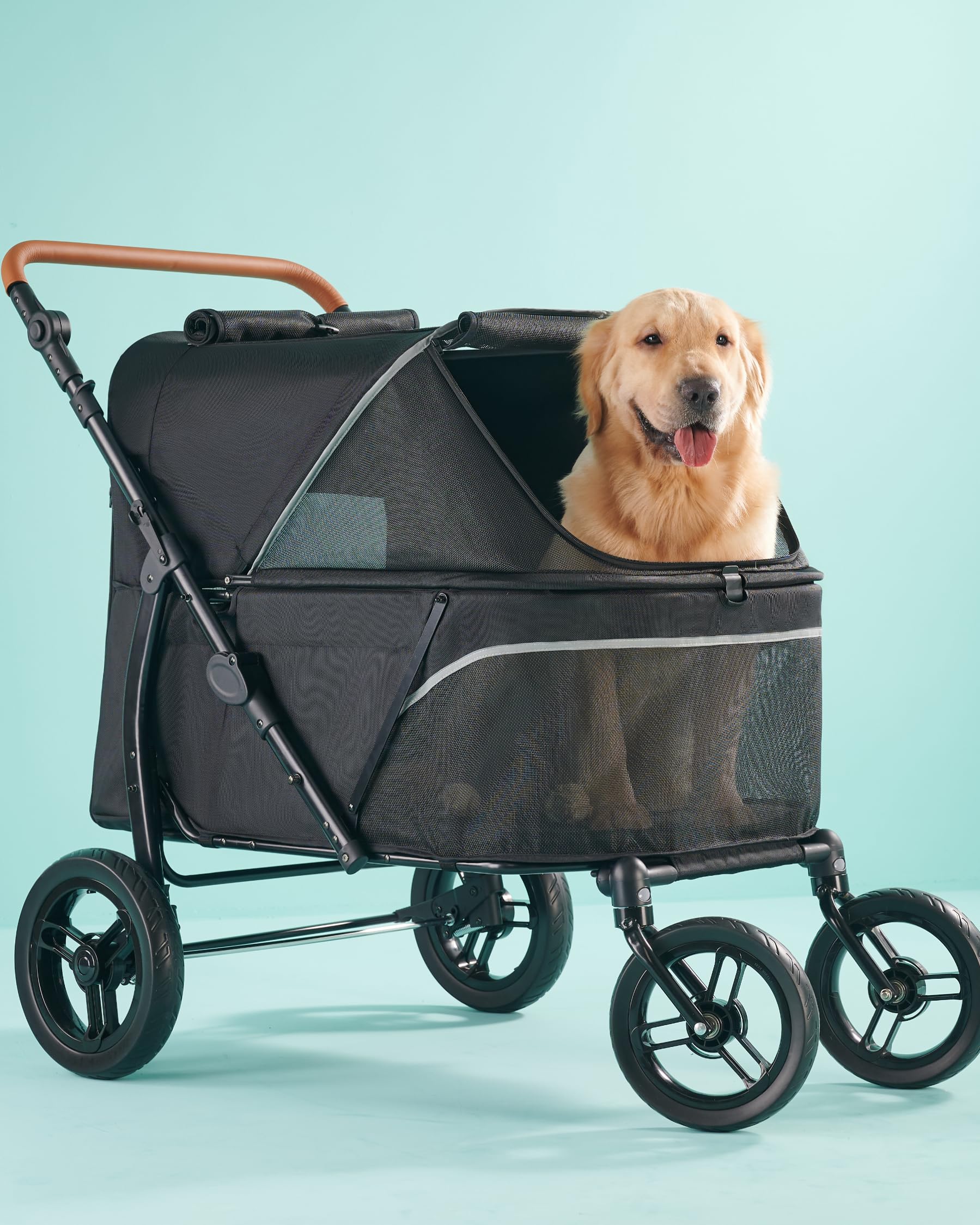 Carriola para Perros Grandes Zoosky hasta 50 kg — Carriola XL para Múltiples Mascotas con Doble Ventana de Malla, Manubrio Ajustable y Tela Oxford 1680D Resistente al Agua, Todo Terreno