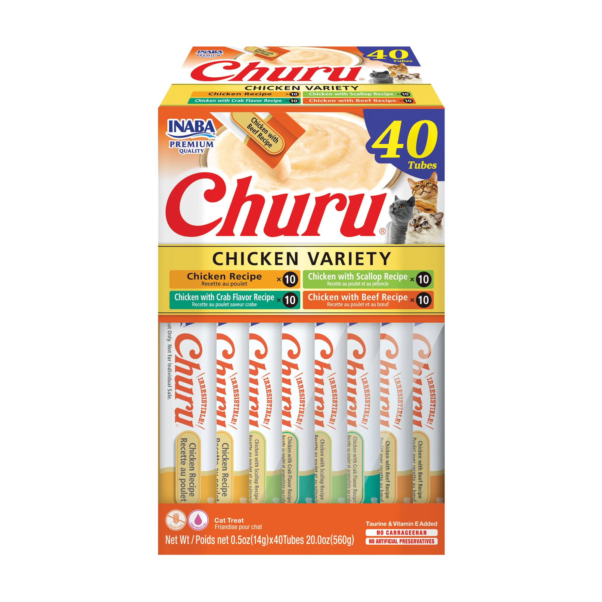 INABA Churu — Snack Cremoso Lickable sin Granos con Vitamina E y Taurina para Gato