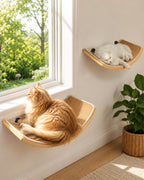 PELUO Curved — Cama Flotante para Gato con 2 Escalones de Pared y Percha de Ventana