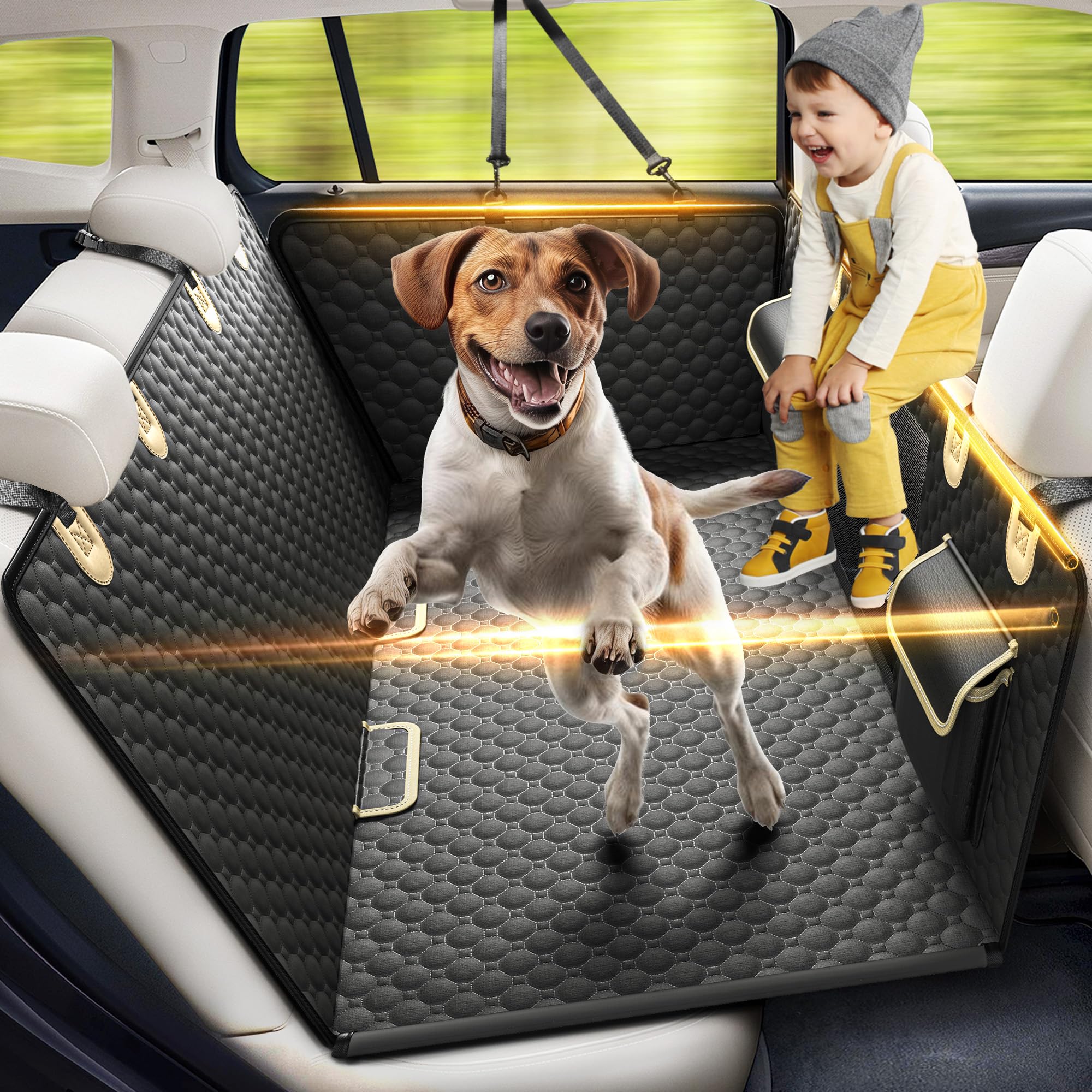 SHARLOVY — Funda Cubre Asiento Trasero para Auto con Extensión y Hamaca, Resistente a Mordidas para Perros