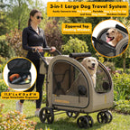 PAWZIDEA 3-in-1 Large Dog Stroller with Detachable Carrier up to 80lbs, Portable Dog Car Crate & Travel Kennel, Foldable Pet Stroller for 2 Medium Dogs, All-Terrain 9” Jogger Wheels, Adjustable Handle