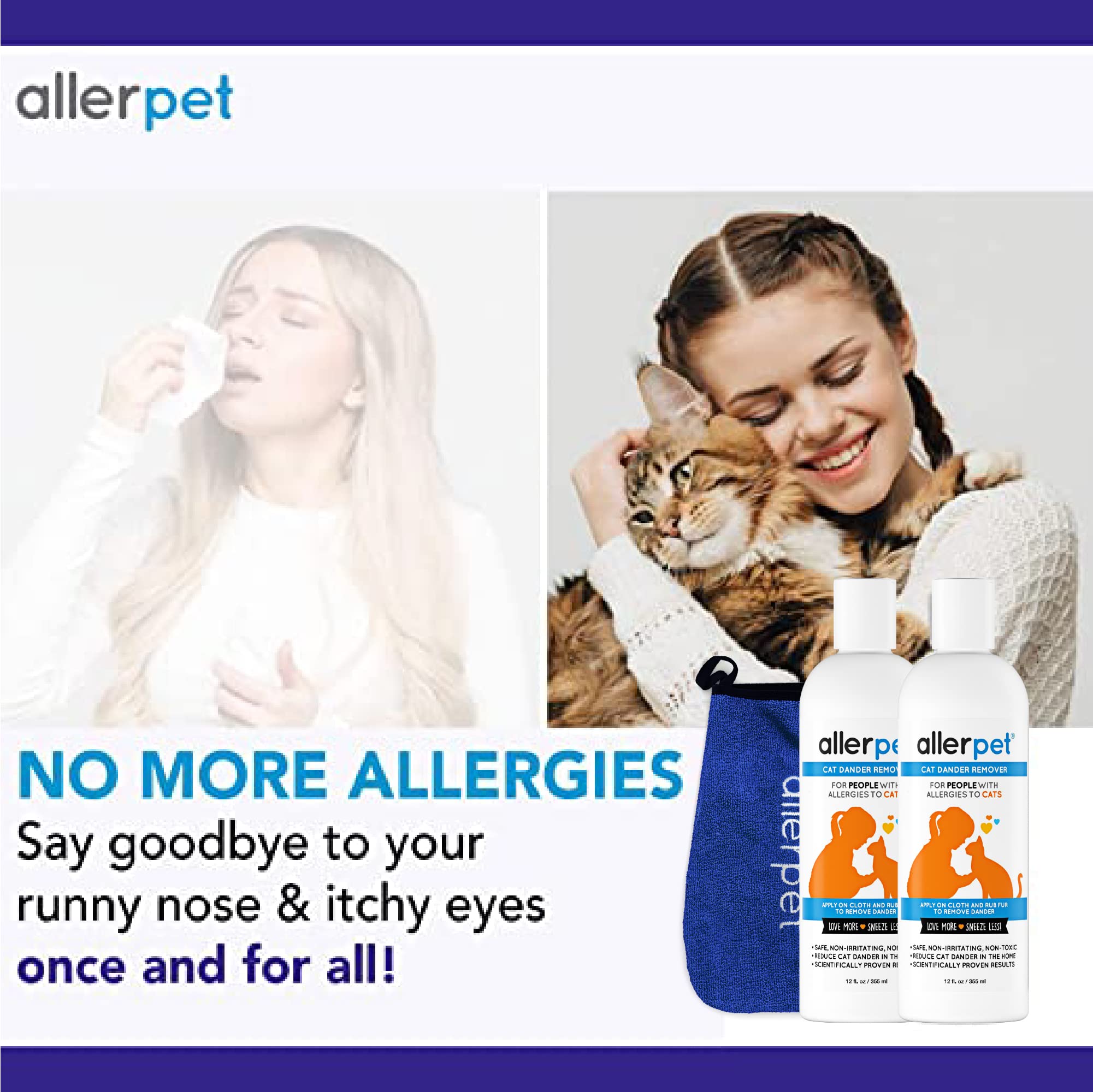 Allerpet Cat Dander Remover — Eliminador de Alérgenos y Caspa para Gato, Fórmula No Tóxica con Eficacia Científicamente Comprobada