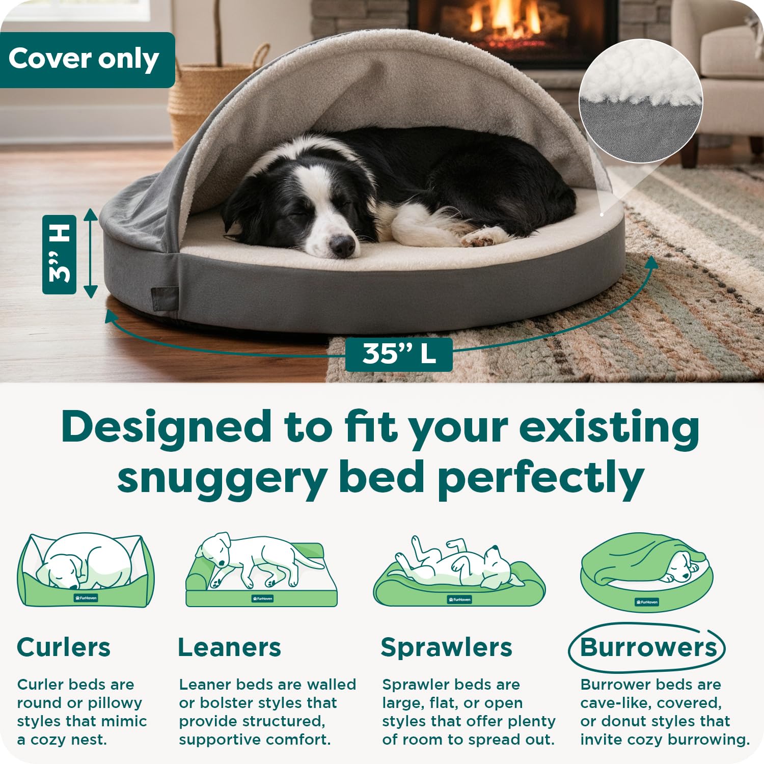 Furhaven Replacement Dog Bed Cover Sherpa & Suede Snuggery, Machine Washable - Blue, 26-inch