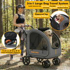 PAWZIDEA 3-in-1 Large Dog Stroller with Detachable Carrier up to 80lbs, Portable Dog Car Crate & Travel Kennel, Foldable Pet Stroller for 2 Medium Dogs, All-Terrain 9” Jogger Wheels, Adjustable Handle