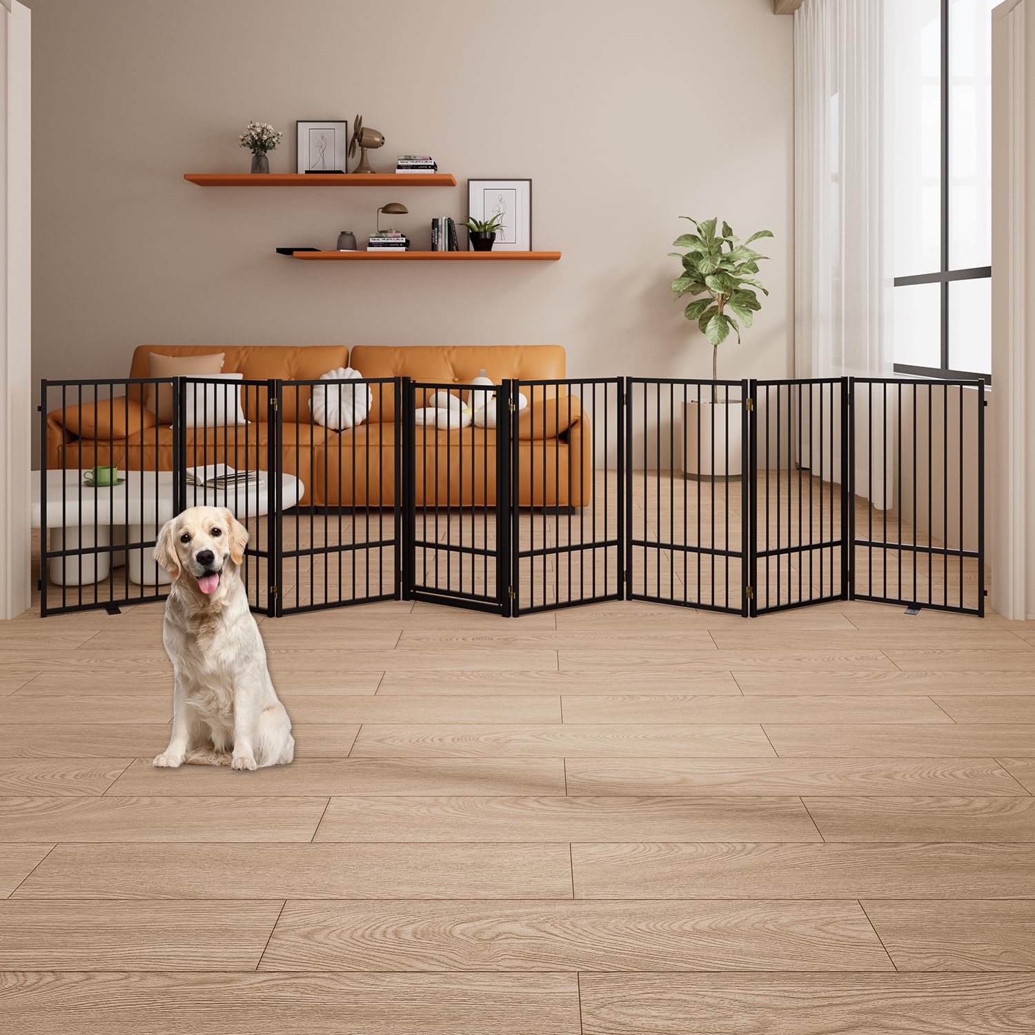 Corralito y Reja Divisoria de Metal para Perros — Puerta Abatible, Plegable y Autoportante para Interiores
