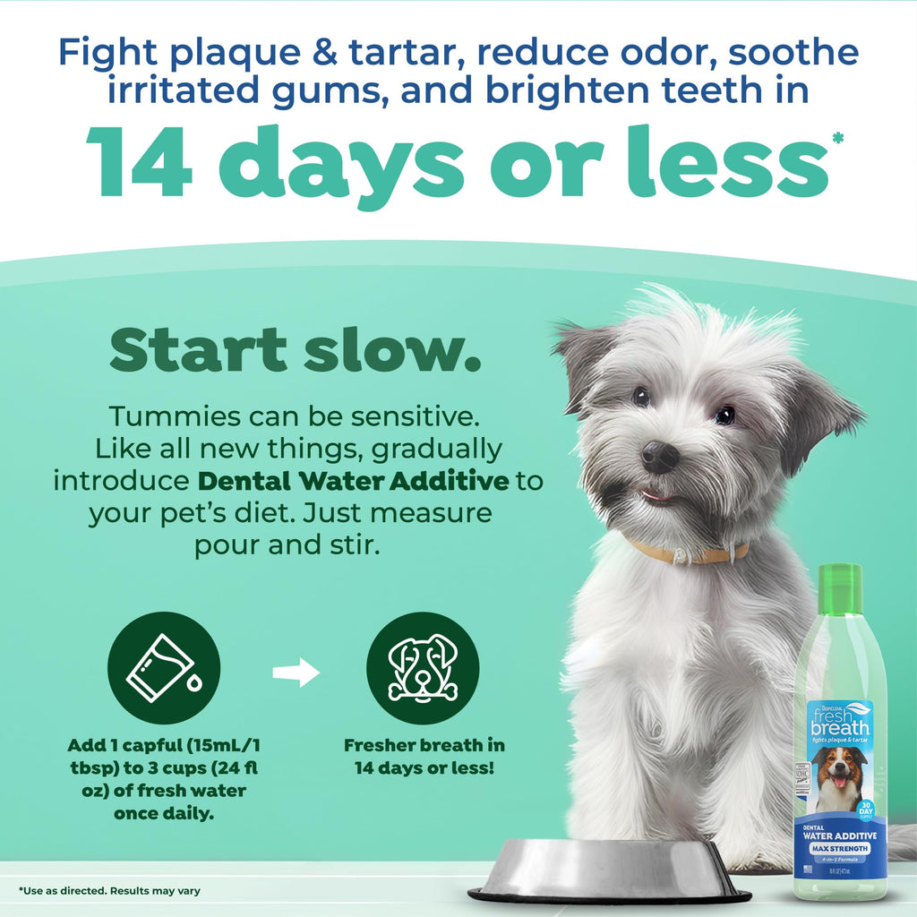 TropiClean Fresh Breath — Aditivo Dental para Agua, Limpieza de Dientes y Aliento Fresco para Perros