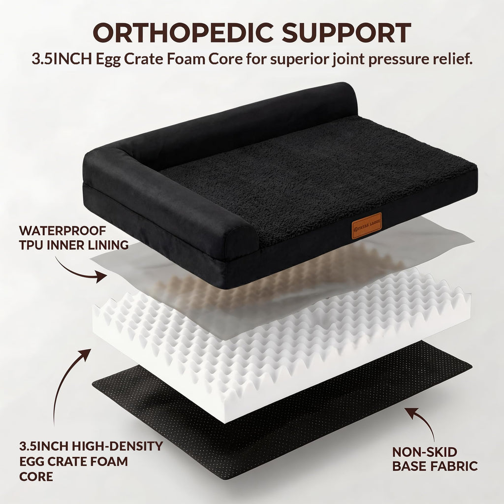 Patas Lague — Cama Ortopédica con Bolster en L y Cubierta Lavable Impermeable para Perro
