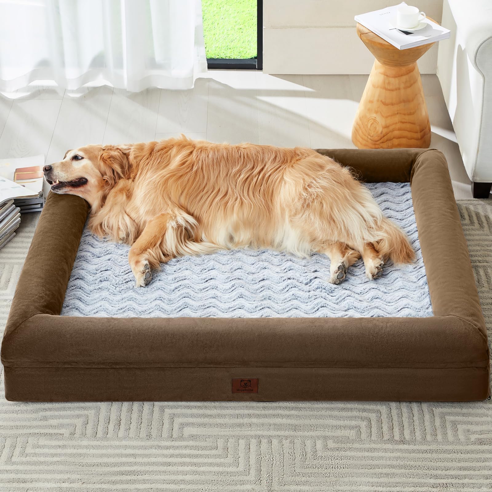 WNPETHOME — Cama Ortopédica Sofá para Perro XL con Cubierta Extraíble Impermeable y Bordes Acolchados