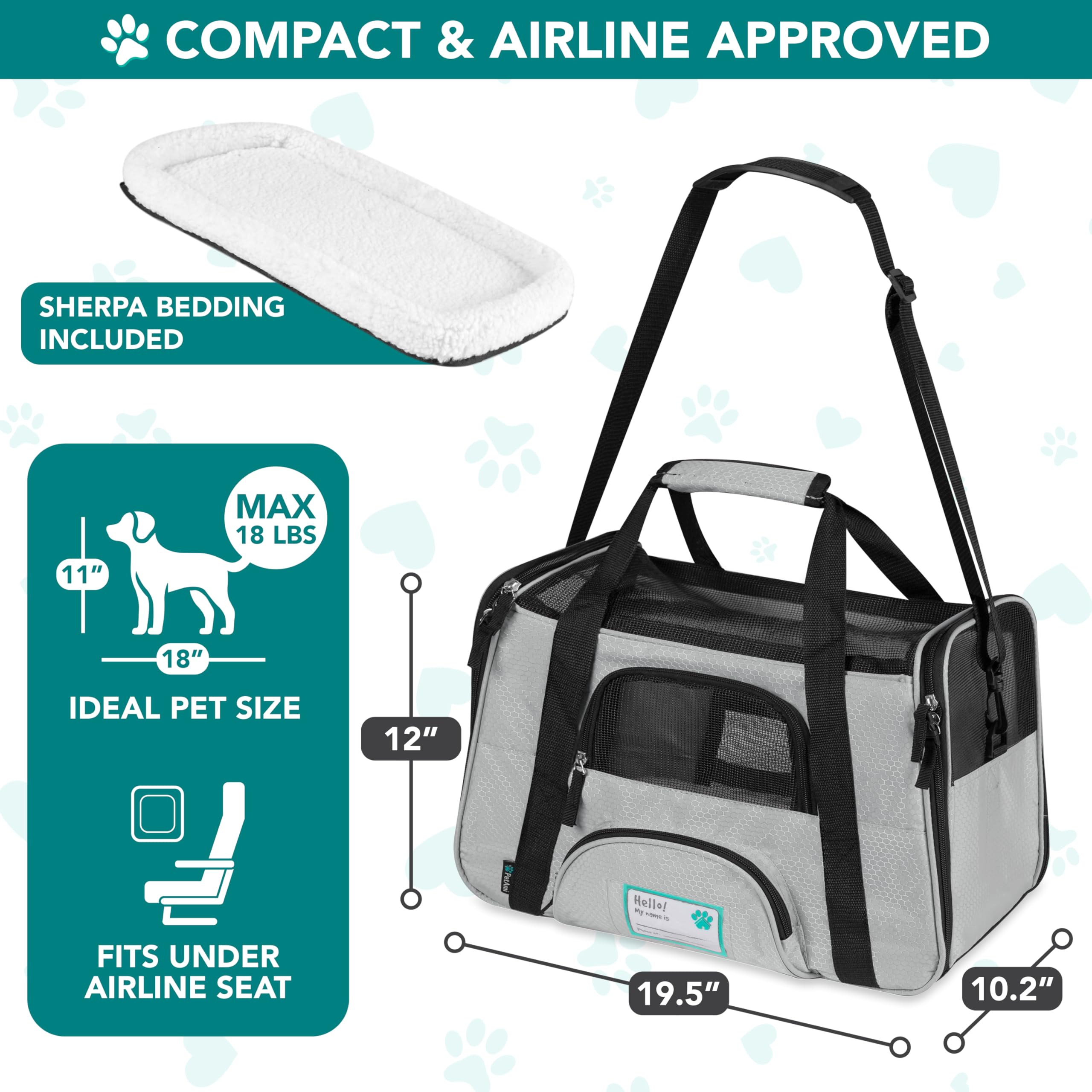 PetAmi — Transportadora de Viaje Aprobada por Aerolíneas con Cama Sherpa para Gatos y Perros Pequeños