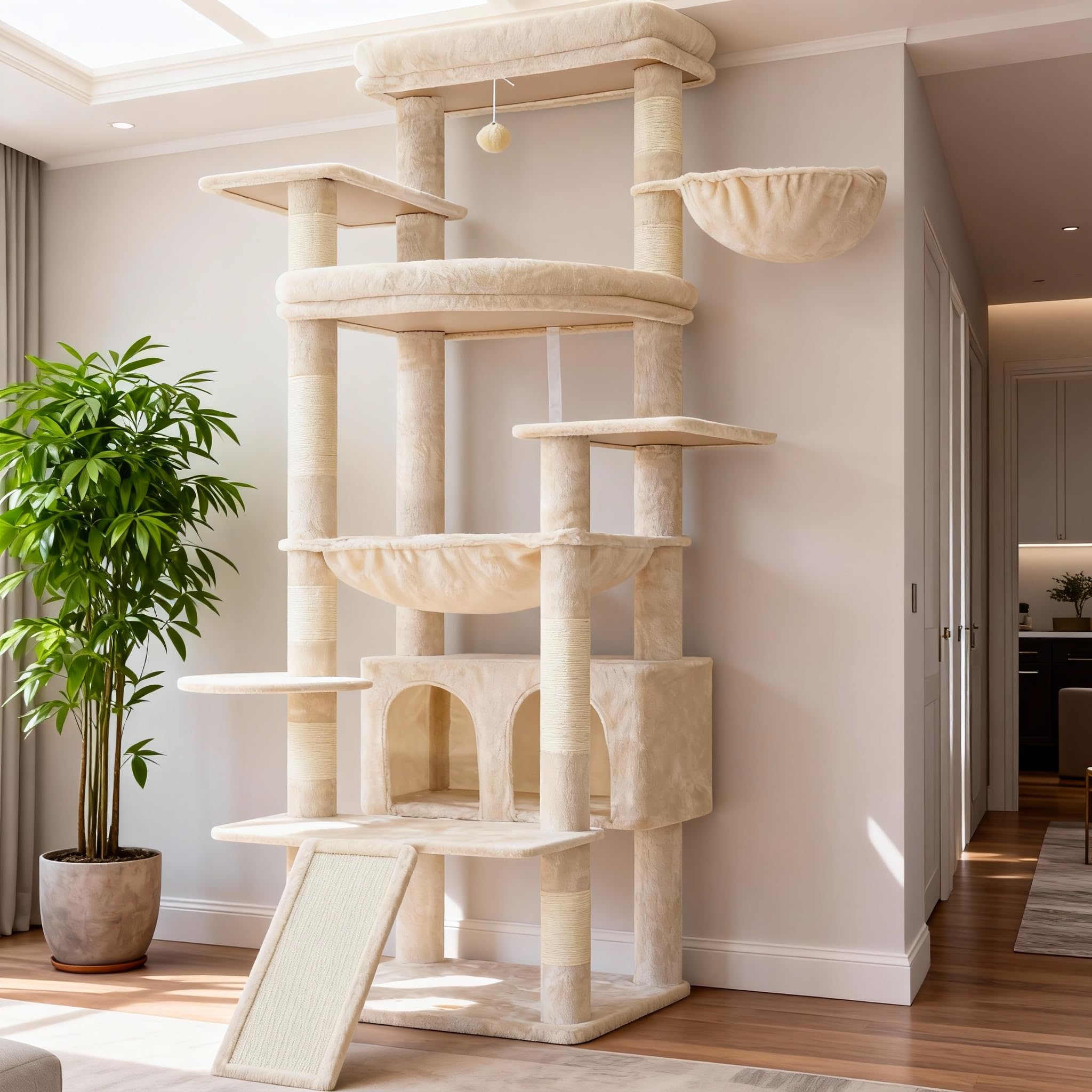 Heybly Torre para Gatos Grandes — Árbol Multinivel con Perchas Anchas, Cueva y Tablero Rascador para Gatos de hasta 9 kg