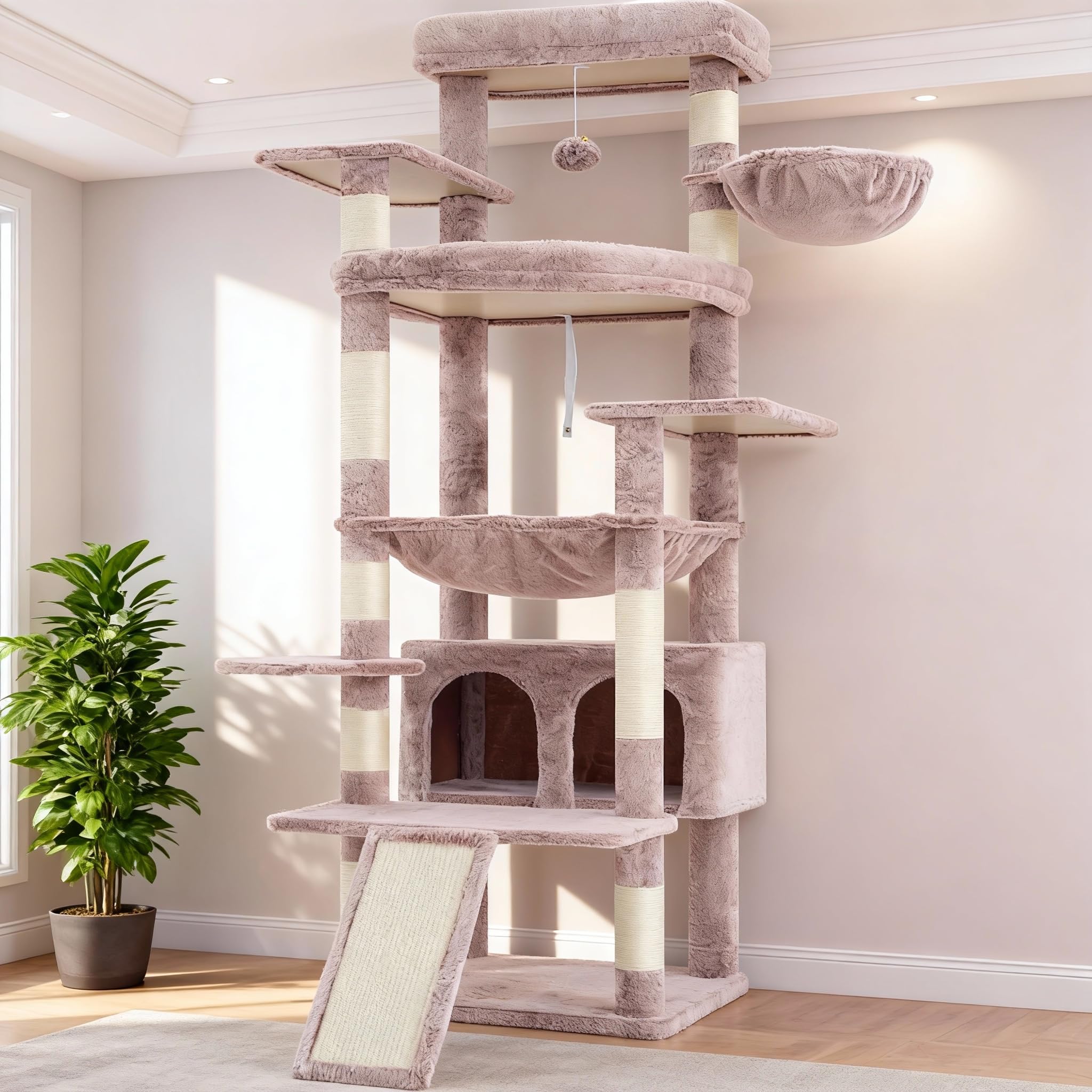 Heybly Torre para Gatos Grandes — Árbol Multinivel con Perchas Anchas, Cueva y Tablero Rascador para Gatos de hasta 9 kg