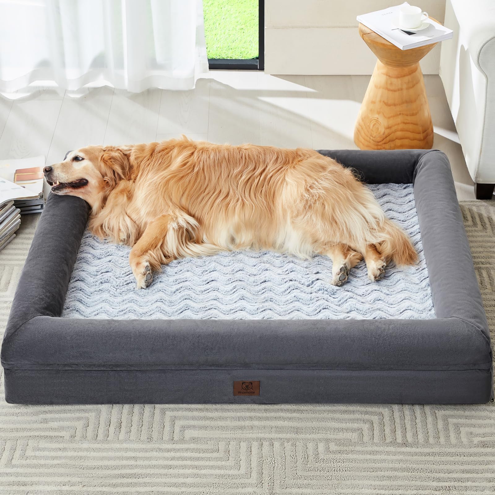 WNPETHOME — Cama Ortopédica Sofá para Perro XL con Cubierta Extraíble Impermeable y Bordes Acolchados