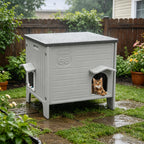 Rockever — Casa Exterior para Gatos con Aislamiento Térmico y Puerta de Escape, Refugio de Plástico para Interior y Exterior