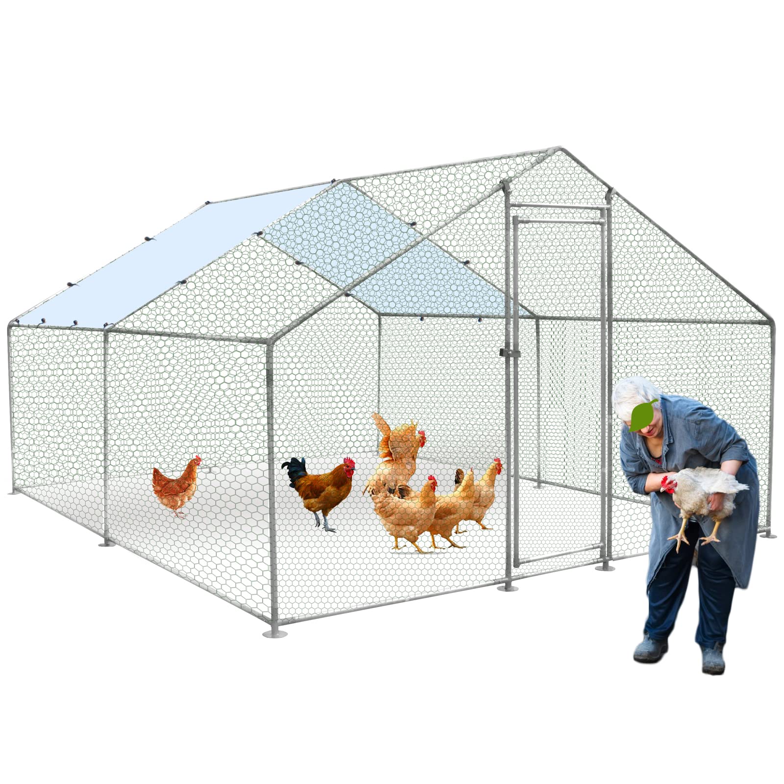 Corral para Gallinas Extra Grande con Cubierta — Jaula Metálica para Aves de Corral, Conejos, Patos y Mascotas de Exterior
