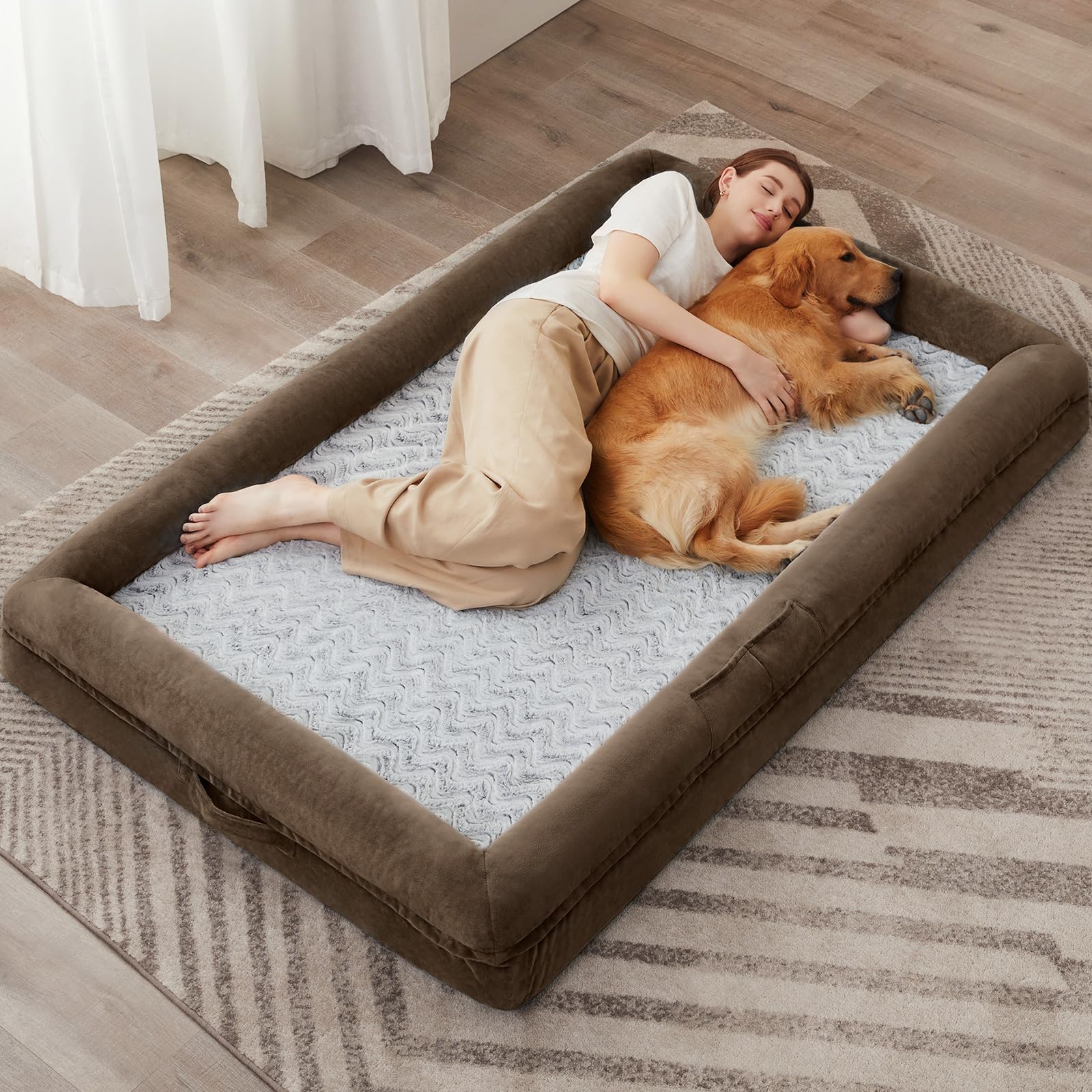 WNPETHOME — Cama Ortopédica Sofá para Perro XL con Cubierta Extraíble Impermeable y Bordes Acolchados
