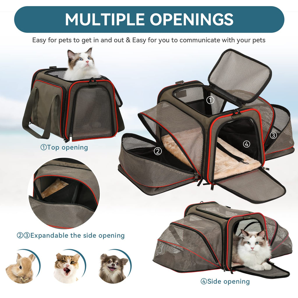 Petsfit — Transportadora Expandible para Gatos y Perros Pequeños, Aprobada por Aerolíneas, Plegable, Lavable y a Prueba de Escapes con 2 Paneles de Expansión