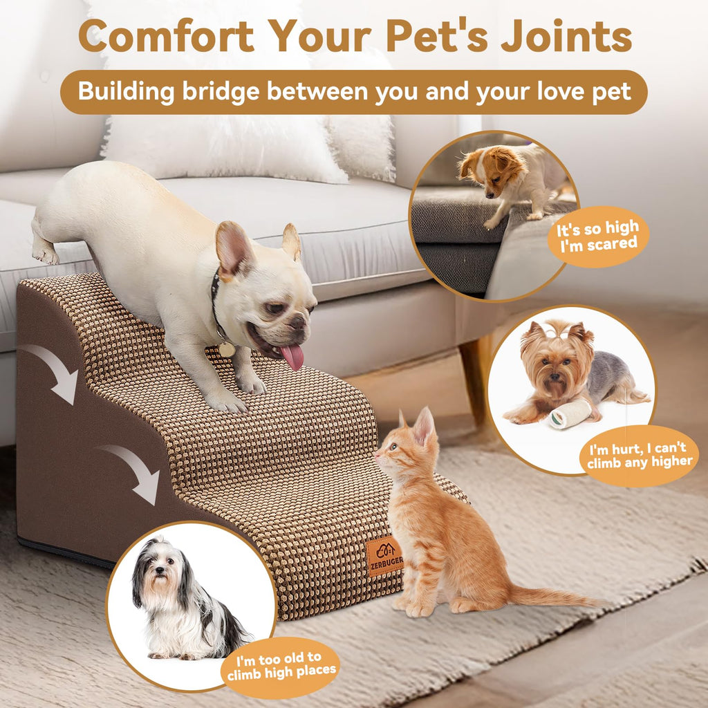 Zerbuger — Escalera y Rampa de Espuma para Perros y Gatos — Escalones Antideslizantes para Cama, Sofá y Silla