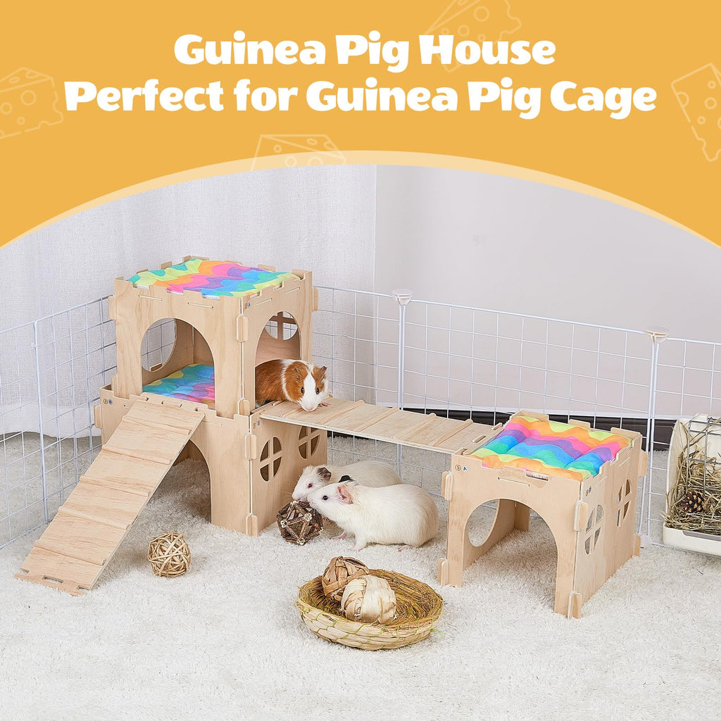 Unicorn Catcher — Casa Castillo de Madera Extra Grande con Escalera y Tapetes para Cobayos y Animales Pequeños