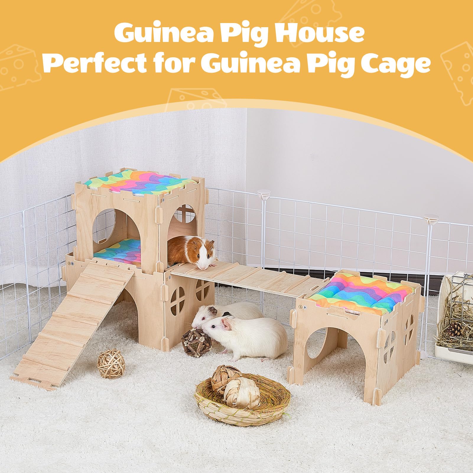 Unicorn Catcher — Casa Castillo de Madera Extra Grande con Escalera y Tapetes para Cobayos y Animales Pequeños