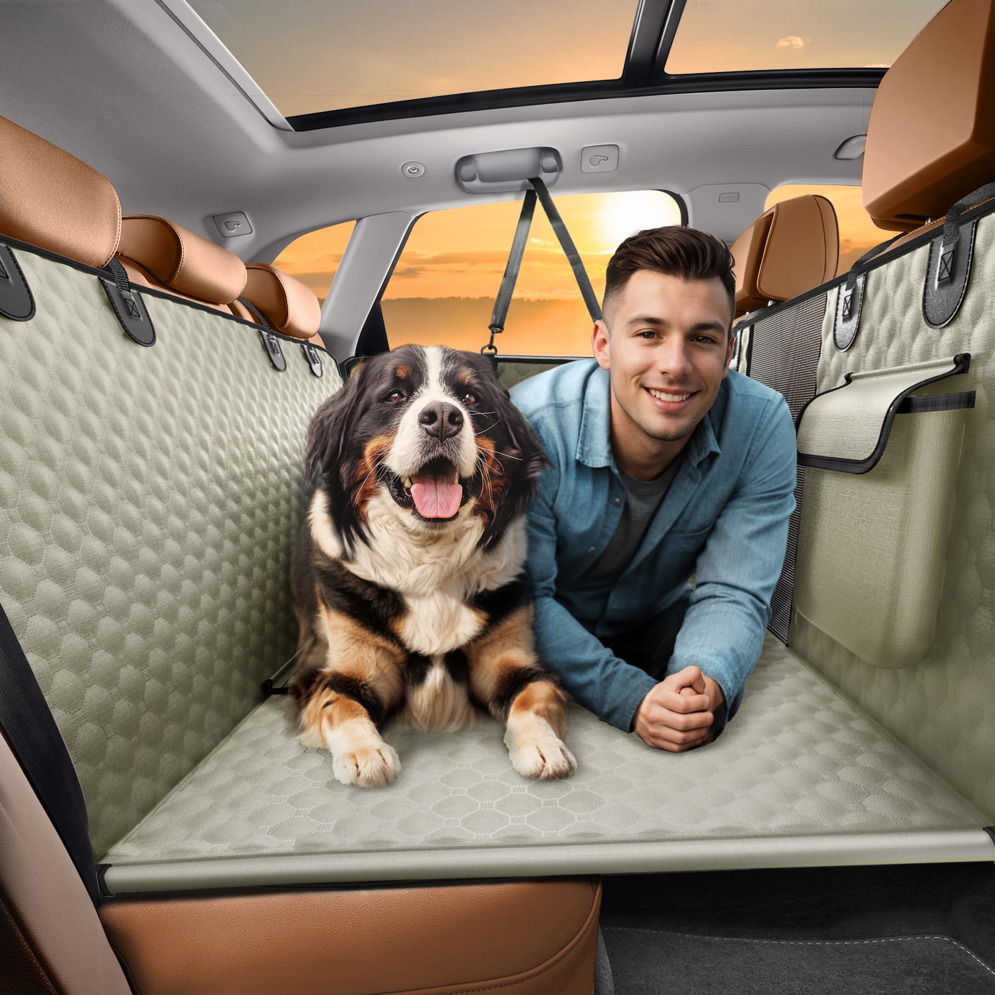 SHARLOVY — Funda Cubre Asiento Trasero para Auto con Extensión y Hamaca, Resistente a Mordidas para Perros