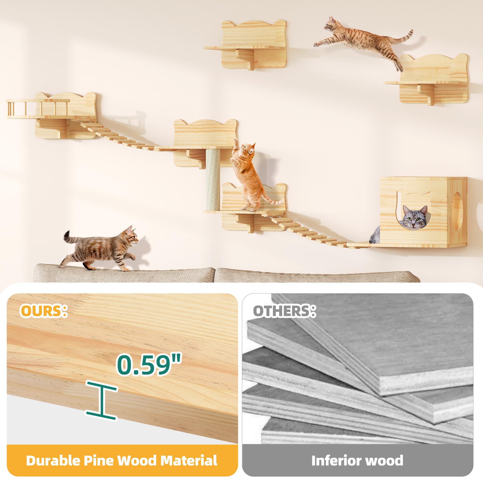 Homiflex — Repisas de Pared para Gatos, Mueble Escalador Montado en Pared para Felinos
