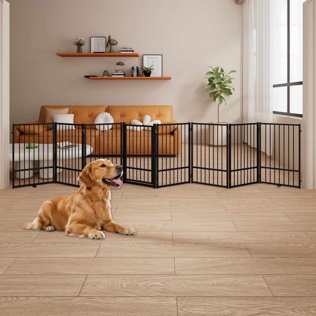 Corralito y Reja Divisoria de Metal para Perros — Puerta Abatible, Plegable y Autoportante para Interiores