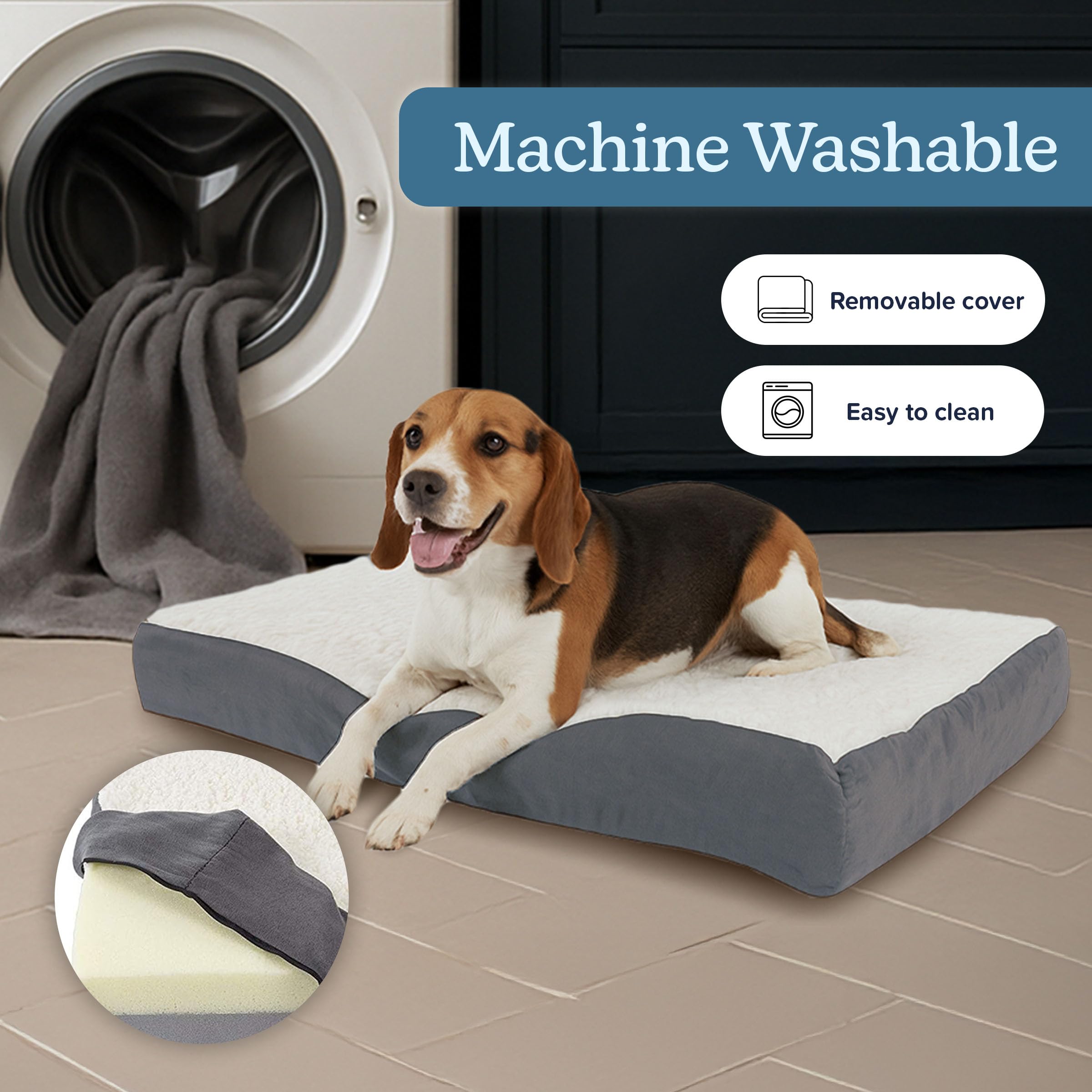 Petmaker — Cama Ortopédica con Memory Foam y Cubierta de Sherpa Lavable para Perro
