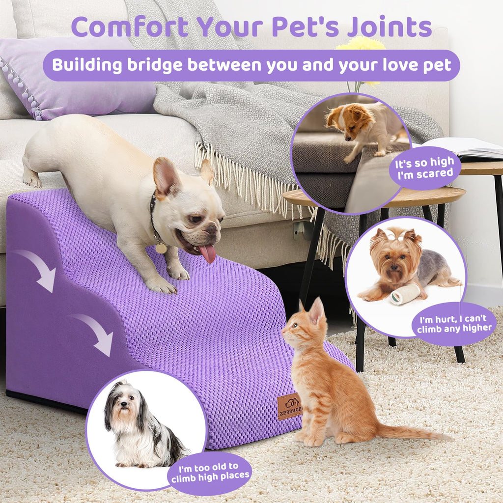 Zerbuger — Escalera y Rampa de Espuma para Perros y Gatos — Escalones Antideslizantes para Cama, Sofá y Silla