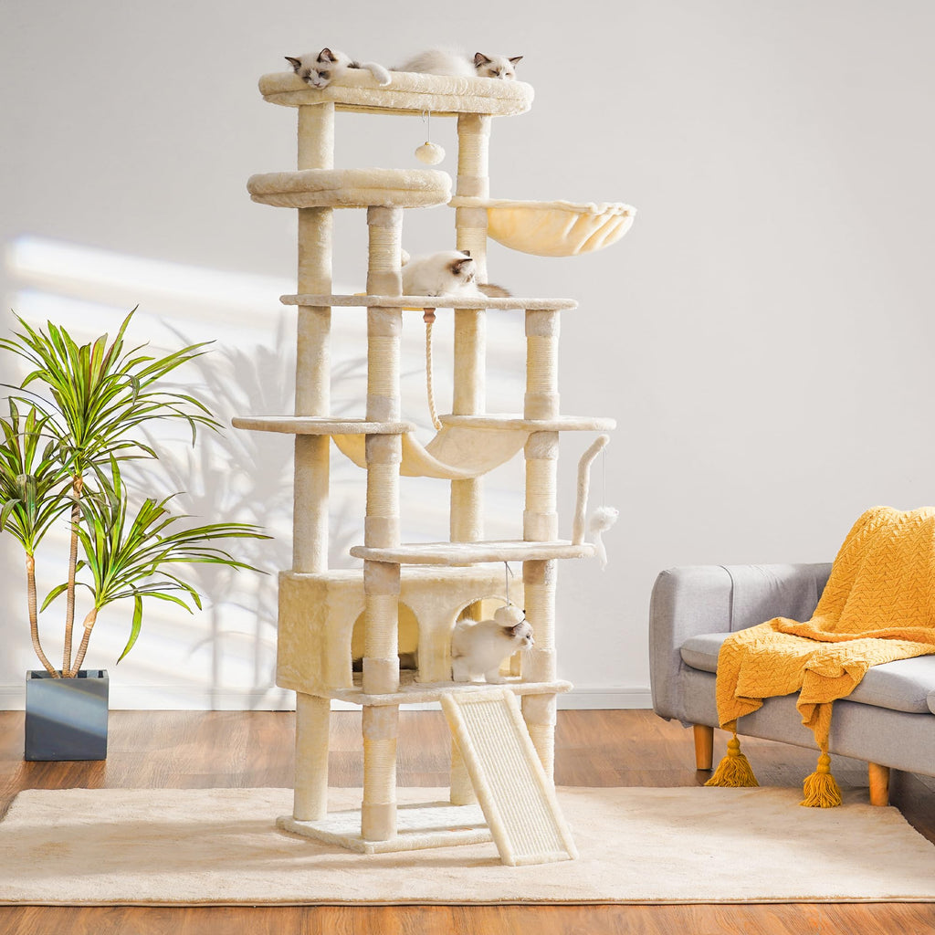 Heybly Torre para Gatos Grandes — Árbol Multinivel con Perchas Anchas, Cueva y Tablero Rascador para Gatos de hasta 9 kg