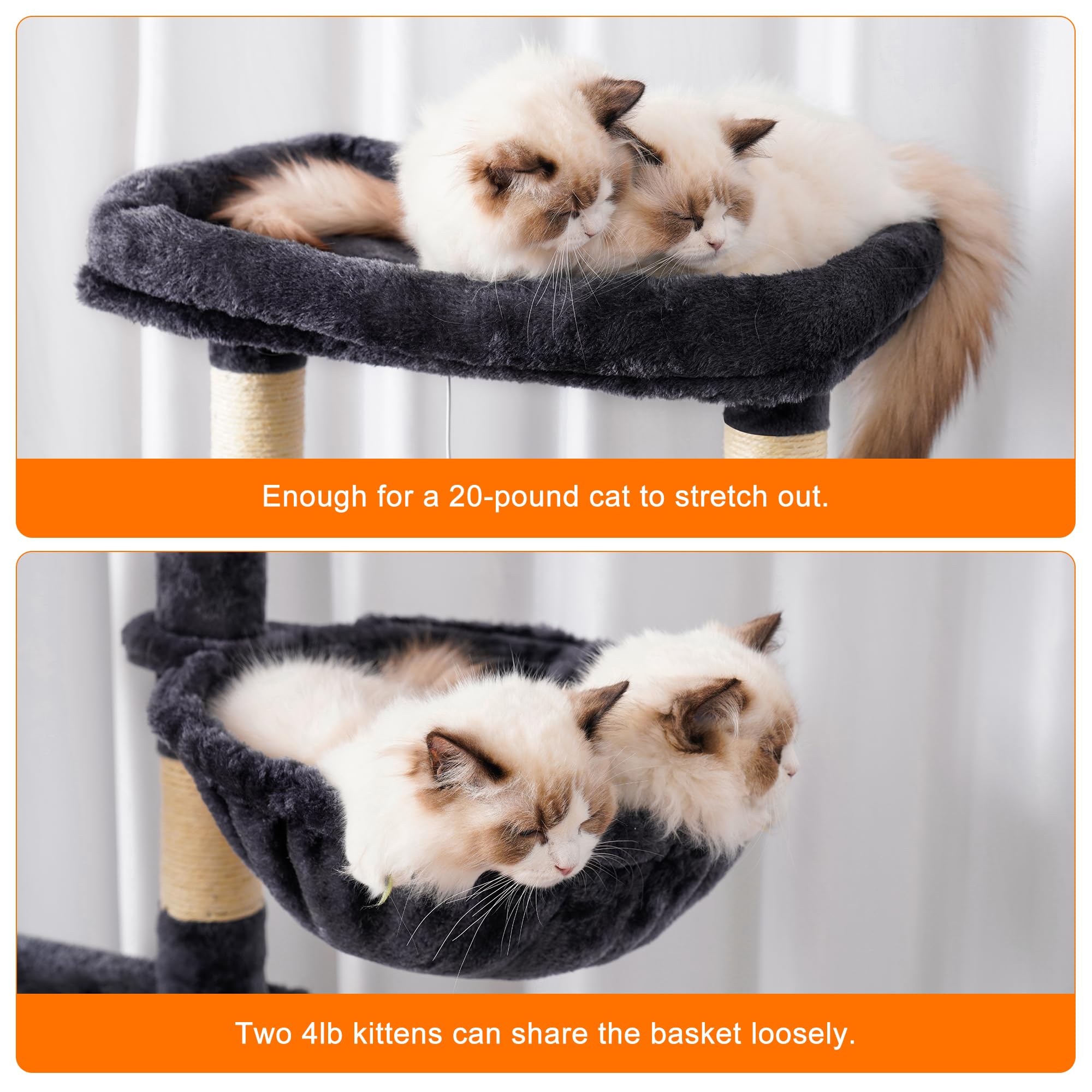 Heybly Torre para Gatos Grandes — Árbol Multinivel con Perchas Anchas, Cueva y Tablero Rascador para Gatos de hasta 9 kg