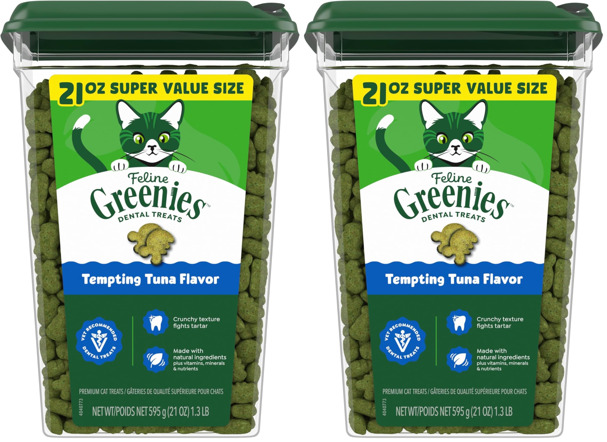 Greenies Feline — Premios Dentales Naturales para Gato Adulto, Sabor Atún Tentador