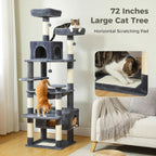 PAWZ Road 72-81 Inches Large Cat Tree, Tall Cat Tower with Large Mental Hammock for Indoor Cats Adults,7 Sisal-Covered Scratching Posts, 2 Padded Perches, Condos, and Basket