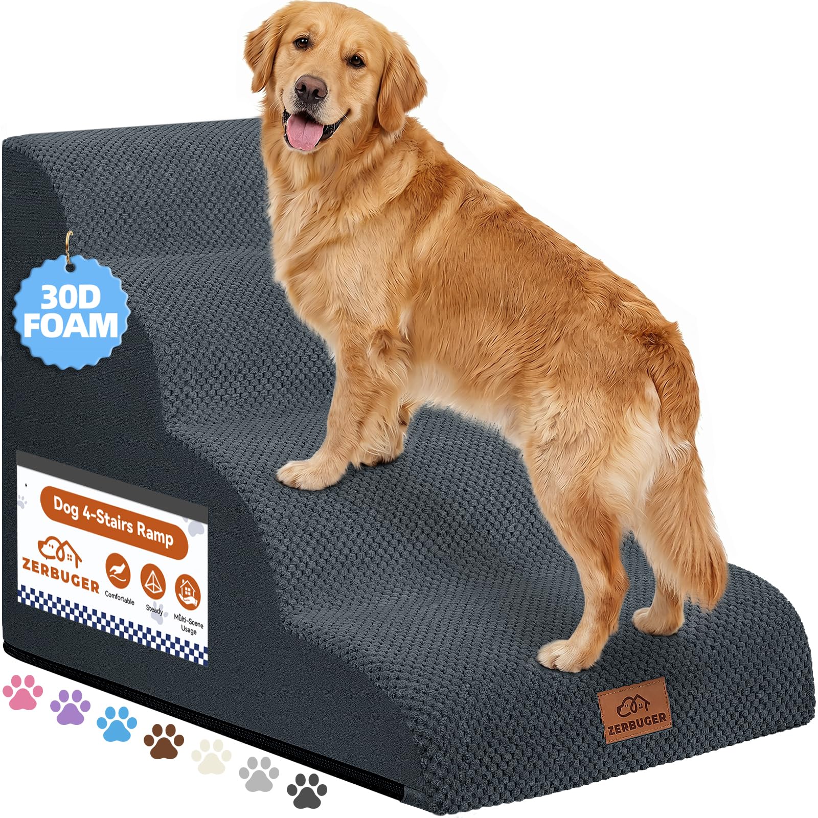 Zerbuger — Escalera y Rampa de Espuma para Perros y Gatos — Escalones Antideslizantes para Cama, Sofá y Silla