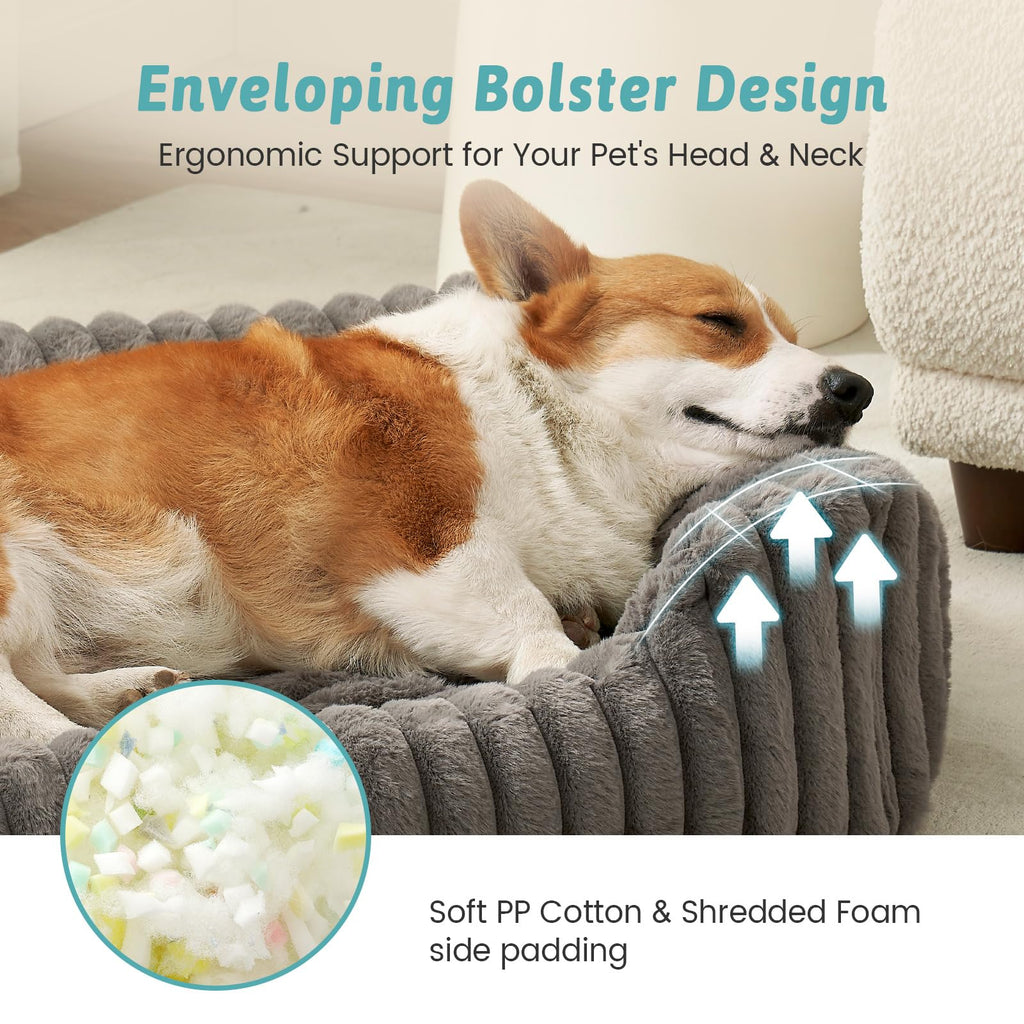 Cama Ortopédica Rectangular Lavable con Lados Elevados y Base Antideslizante — Cama Calmante para Perros y Gatos de Interior