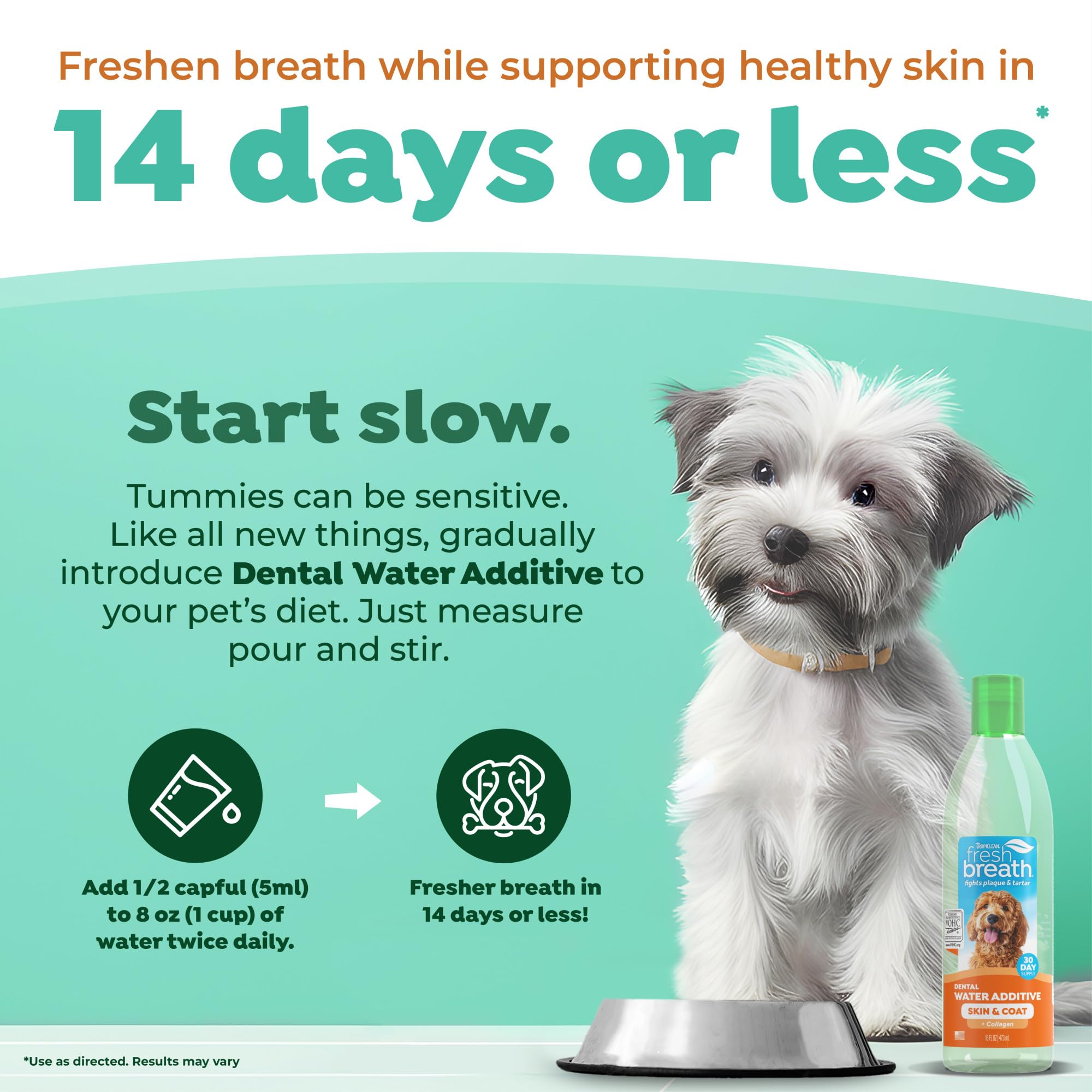 TropiClean Fresh Breath — Aditivo Dental para Agua, Limpieza de Dientes y Aliento Fresco para Perros