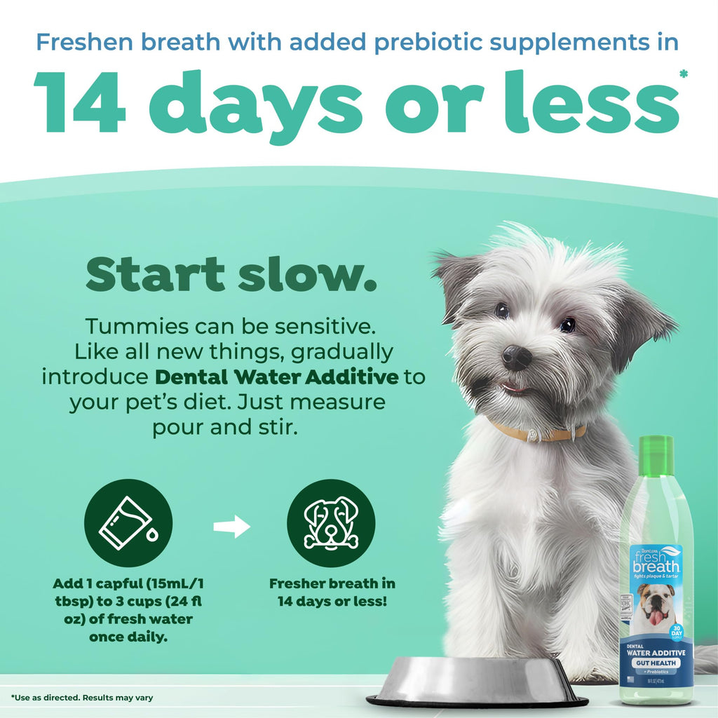 TropiClean Fresh Breath — Aditivo Dental para Agua, Limpieza de Dientes y Aliento Fresco para Perros