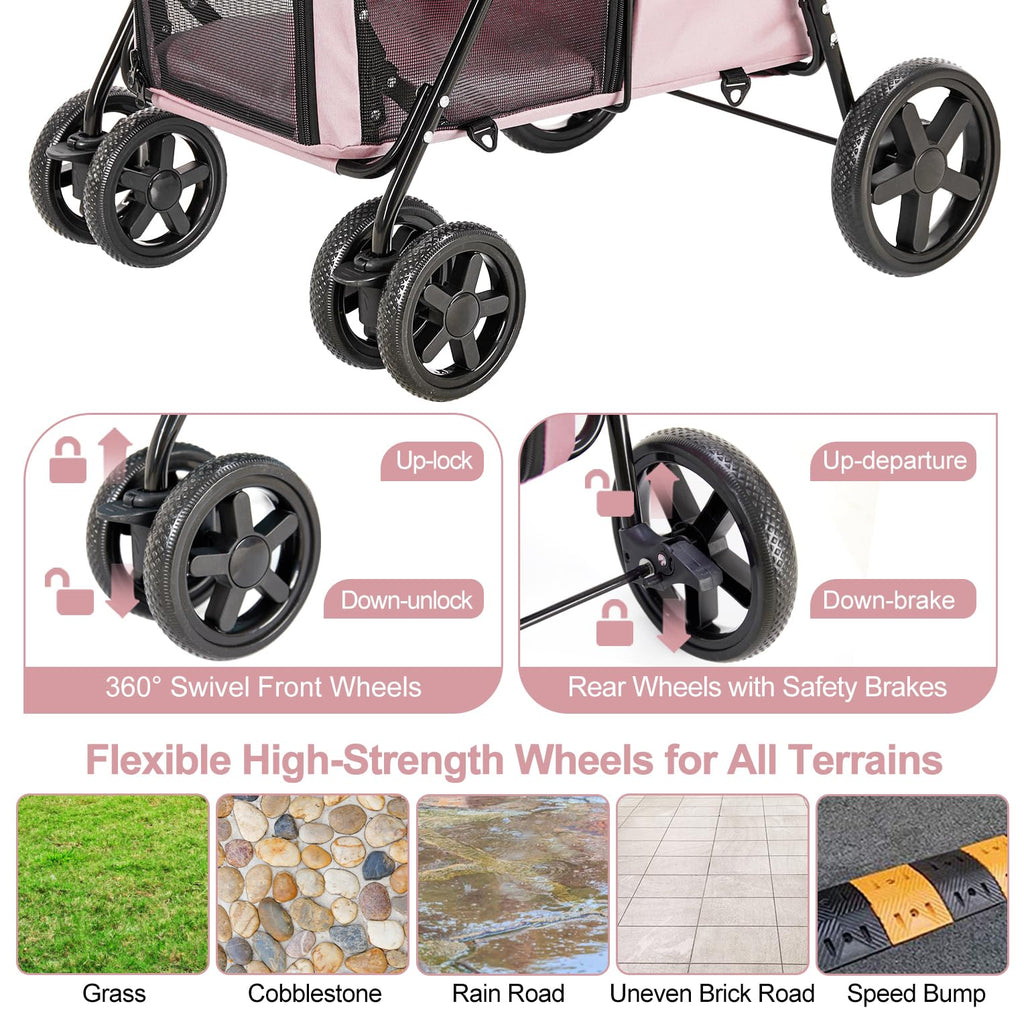 LPOTIUS Carriola Doble para Perros y Gatos con 2 Transportadoras Desmontables — Carreola Plegable con 4 Ruedas para Mascotas Pequeñas y Medianas