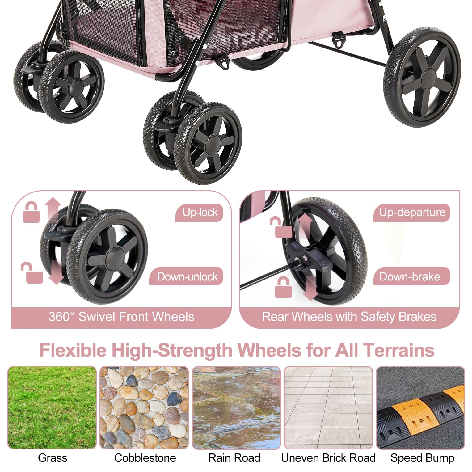 LPOTIUS Carriola Doble para Perros y Gatos con 2 Transportadoras Desmontables — Carreola Plegable con 4 Ruedas para Mascotas Pequeñas y Medianas