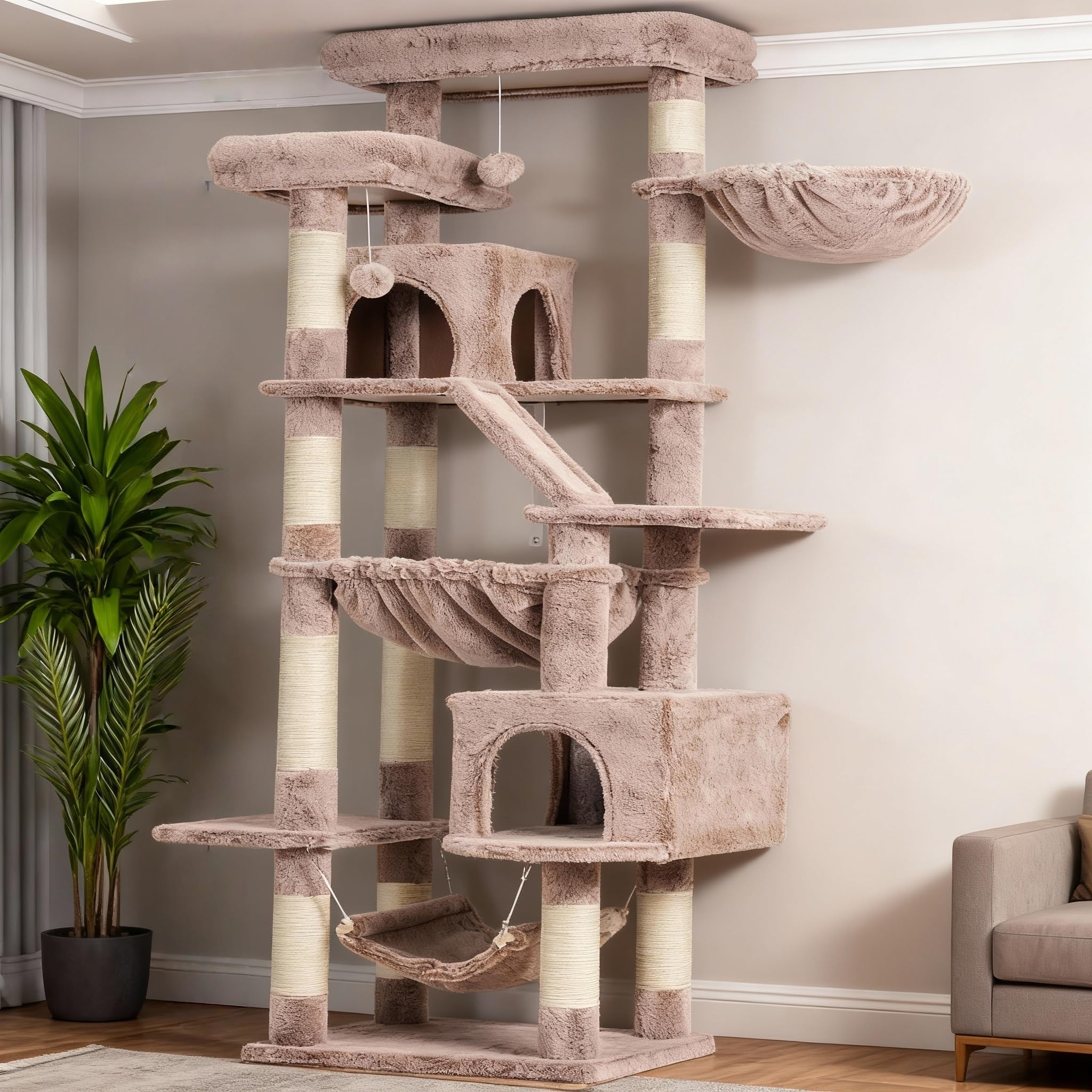 Heybly Torre para Gatos Grandes — Árbol Multinivel con Perchas Anchas, Cueva y Tablero Rascador para Gatos de hasta 9 kg