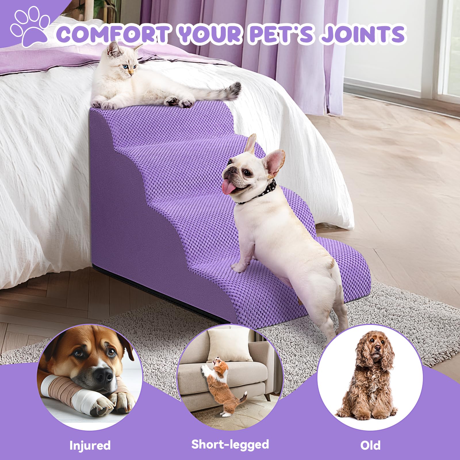 Zerbuger — Escalera y Rampa de Espuma para Perros y Gatos — Escalones Antideslizantes para Cama, Sofá y Silla