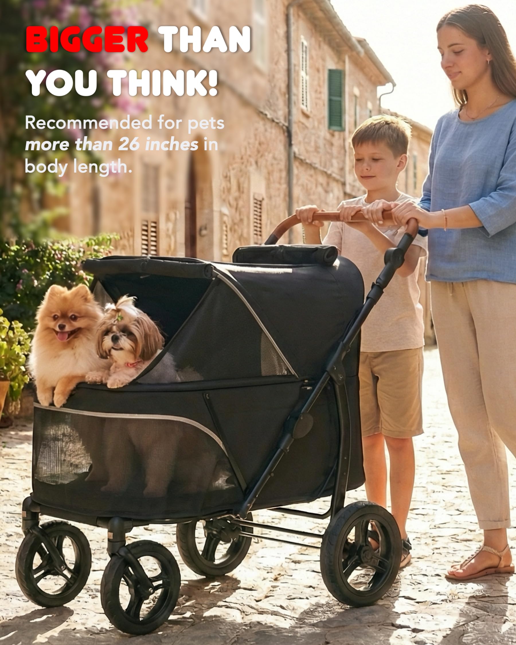 Carriola para Perros Grandes Zoosky hasta 50 kg — Carriola XL para Múltiples Mascotas con Doble Ventana de Malla, Manubrio Ajustable y Tela Oxford 1680D Resistente al Agua, Todo Terreno