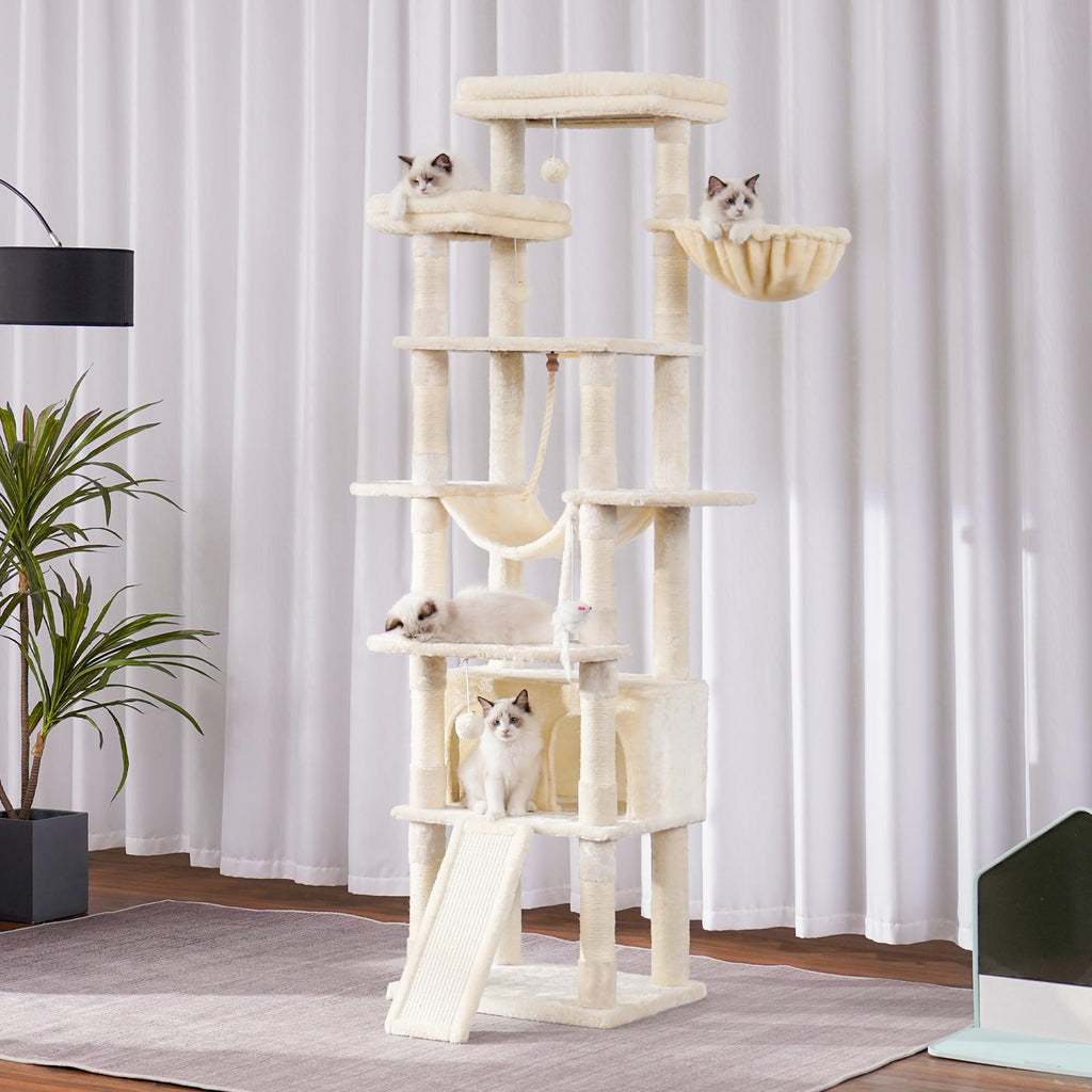 Heybly Torre para Gatos Grandes — Árbol Multinivel con Perchas Anchas, Cueva y Tablero Rascador para Gatos de hasta 9 kg