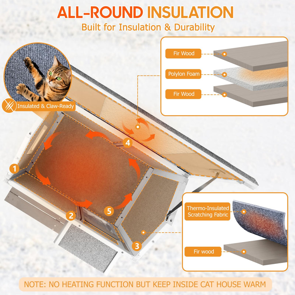 PetsCosset — Casa para Gatos de Madera de Dos Pisos con Techo Impermeable Abatible y Puertas de Escape para Uso Exterior e Interior