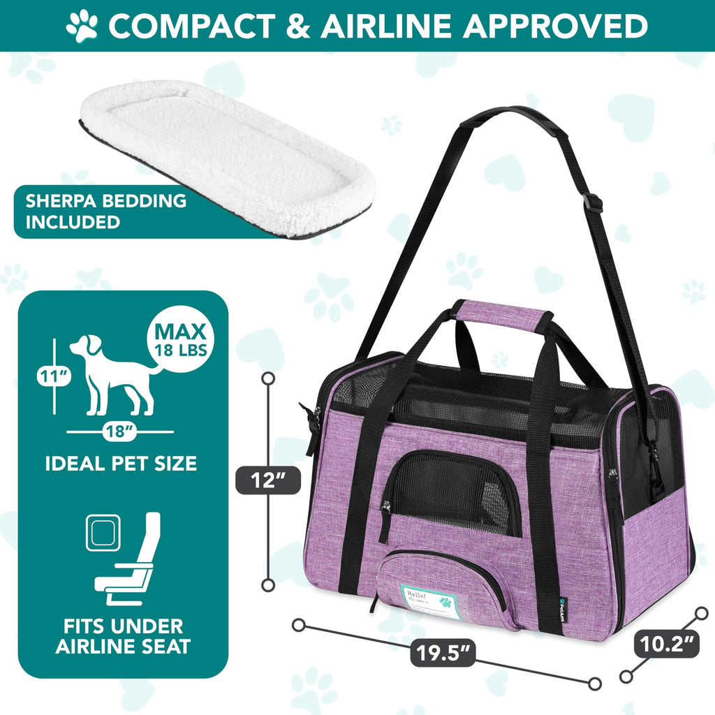 PetAmi — Transportadora de Viaje Aprobada por Aerolíneas con Cama Sherpa para Gatos y Perros Pequeños