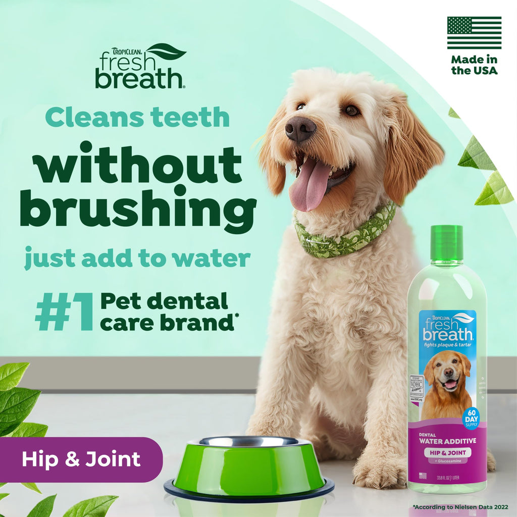 TropiClean Fresh Breath — Aditivo Dental para Agua, Limpieza de Dientes y Aliento Fresco para Perros