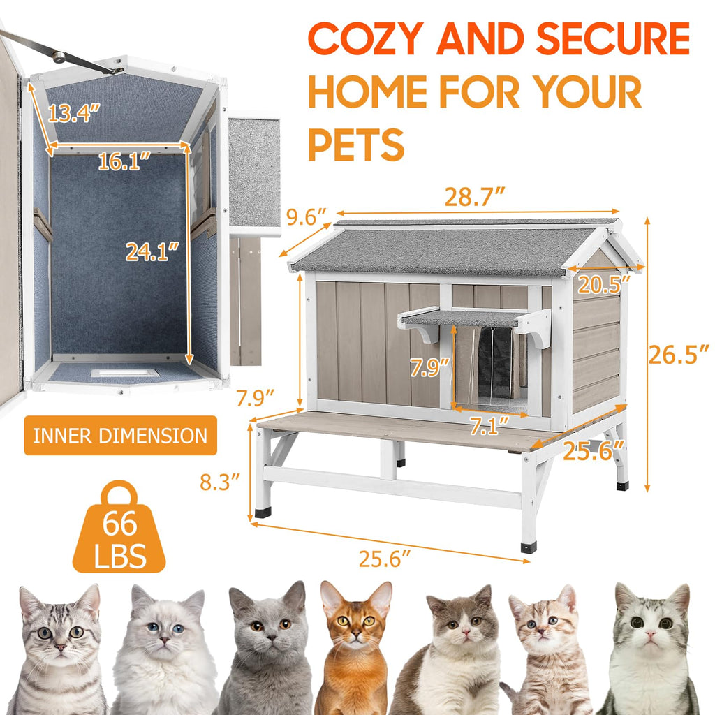 PetsCosset — Casa para Gatos de Madera de Dos Pisos con Techo Impermeable Abatible y Puertas de Escape para Uso Exterior e Interior